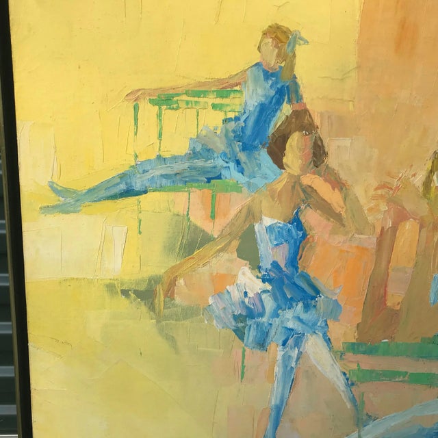 Mid-Century Modern oil on canvas by listed artist George Barrel depicting a ballerina in several overlayed poses. In...