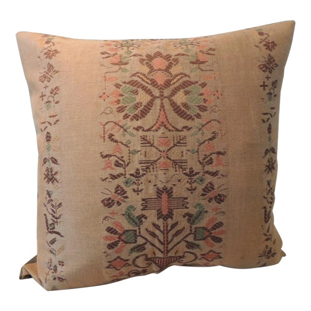 Antique Linen Arts and Crafts Pattern Square Decorative Pillow For Sale