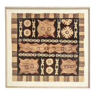 1950s Large Graphic Fijian Bark Cloth Painting For Sale