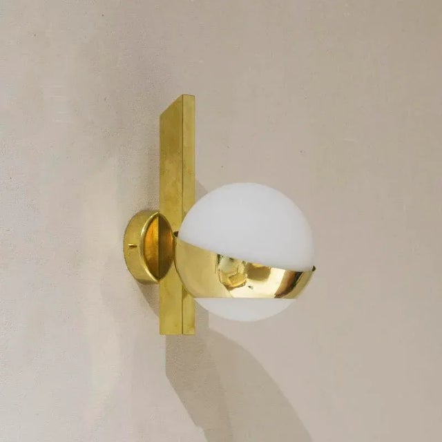 Opaline and Brass Wall Lights, Set of 2 For Sale - Image 5 of 7