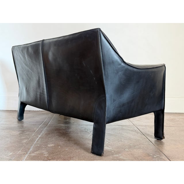Black Vintage 1980’s Mario Bellini for Cassina Cab Leather Settee For Sale - Image 8 of 10