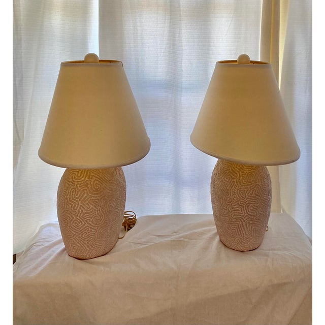 Mid Century Modern Naturalist Plaster Sculptural Brain Coral Lamps With