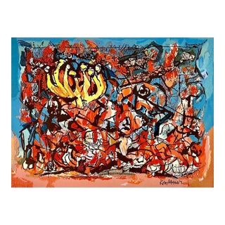 Abraham Rattner, Abraham Rattner Large Expressionist Hand Woven Israeli Aubusson Wool Tapestry, c.1950's For Sale