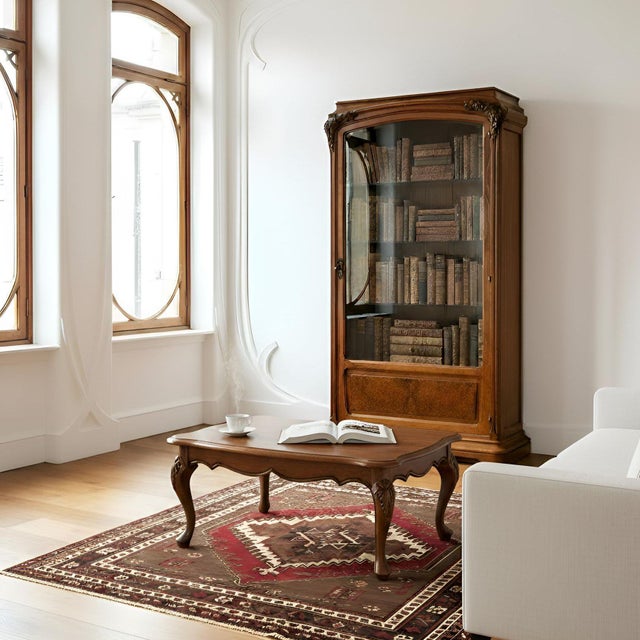 ART NOUVEAU CARVED AND BURL WALNUT DISPLAY CABINET Circa early 20th century | unmarked | of very fine quality Item #...