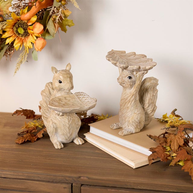 Contemporary Woodland Squirrel Resin Bird Feeder Set (Set of 2) For Sale - Image 3 of 7