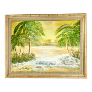 Vintage Retro Yellow Florida Beach Oil Painting