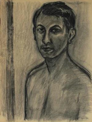 Seymour Tubis Artist Self Portrait in Charcoal, Circa 1950 Circa 1950s