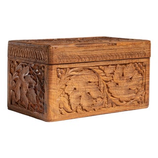 20th Century French Amber Hand-Carved Wood Jewelry Box For Sale