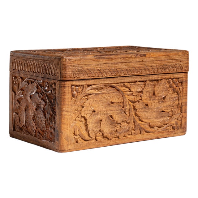 20th Century French Amber Hand-Carved Wood Jewelry Box For Sale