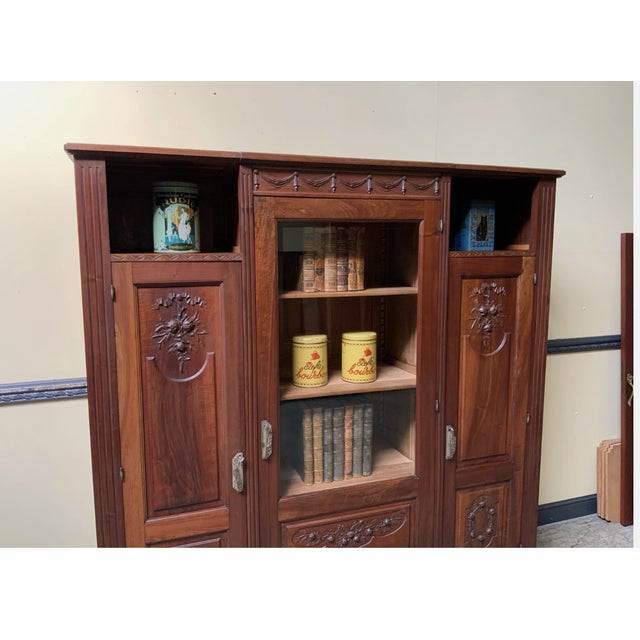 Antique Art Nouveau Walnut Bookcase, 1910 For Sale - Image 9 of 13