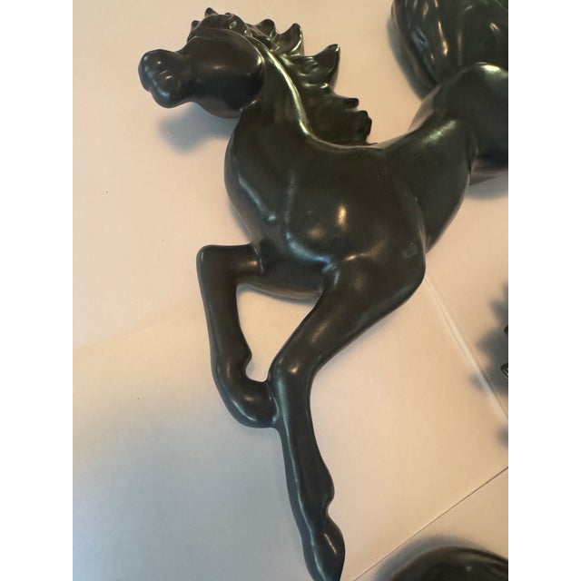Vintage Midcentury Ceramic Black Pegasus Horses Wall Decor Pair For Sale - Image 9 of 9