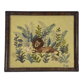 Vintage Lion Needlepoint, Framed For Sale