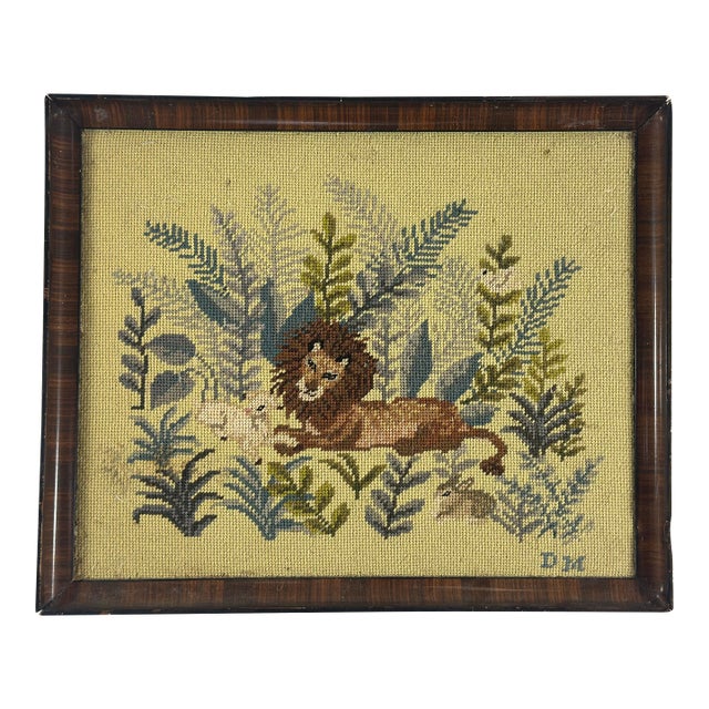 Vintage Lion Needlepoint, Framed For Sale