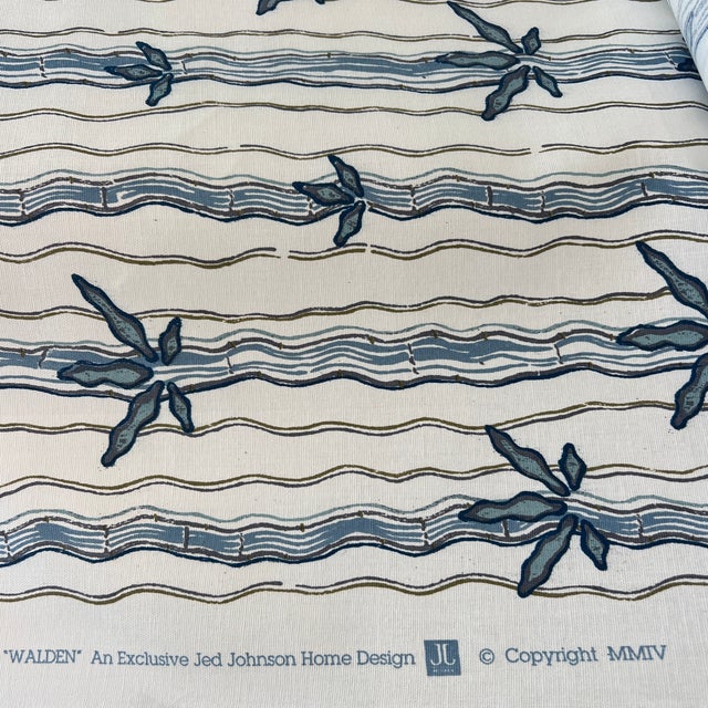Hand Screen Printed Jed Johnson Home Walden in Blue Linen Fabric- By the Yard For Sale - Image 4 of 6