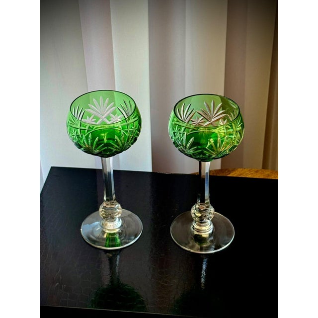 Green Massenet Crystal Hock Glasses by Saint-Louis, 1920, Set of 2 For Sale - Image 12 of 16