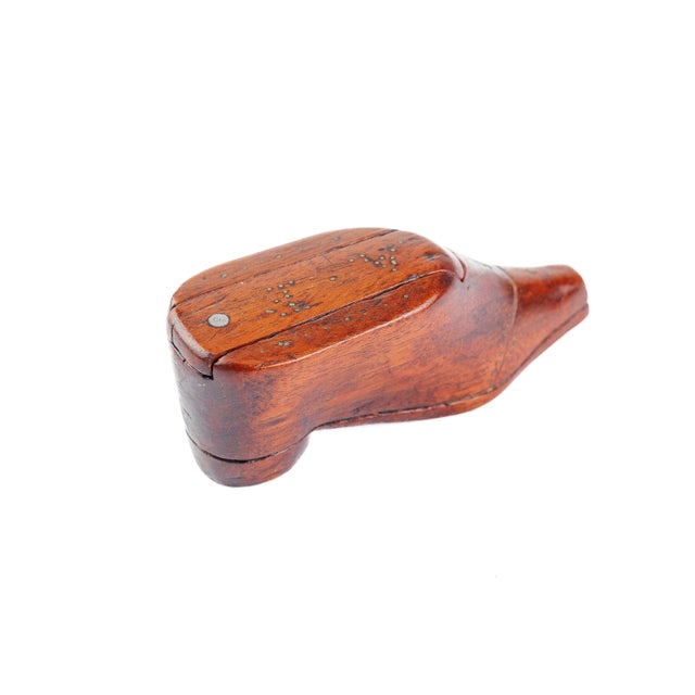 Antique English Treen Snuff Box formed as a shoe. The top lid slides easily to open and close. Excelent condition