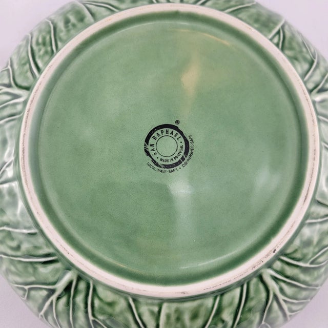 Mid-Century Modern Vintage Bordallo Pinheiro San Raphael Green Majolica Large Salad Serving Bowl Cabbage For Sale - Image 3 of 4