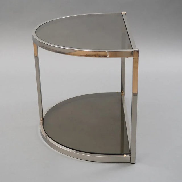 Vintage Semicircle Console or Coffee Table in Chrome Smoked Glass For Sale - Image 4 of 9