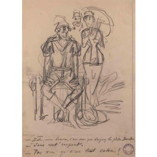 Alfred Grevin, The Gentleman and the Woman With the Sunshade, Late 19th-Century, Pencil For Sale