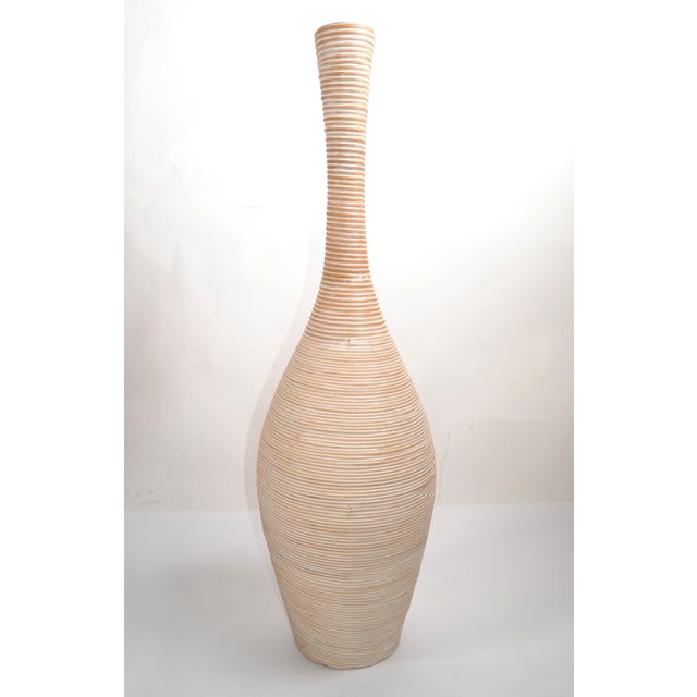 Farmhouse Tall Wooden Rustic Farmhouse Whitewash Reed Home Decor Floor Vase For Sale - Image 3 of 12