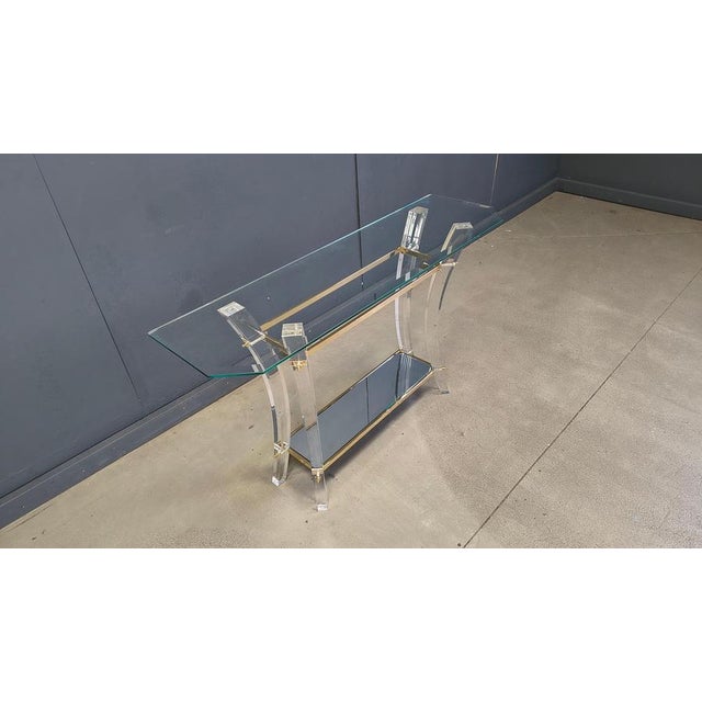 Brass and Acrylic Glass Console Table, 1970s For Sale - Image 4 of 12