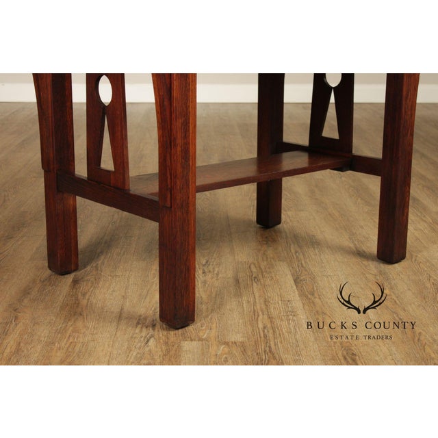 Antique Mission Oak Arts & Crafts Writing Desk With Drawer And Cutout Sides For Sale In Philadelphia - Image 6 of 18