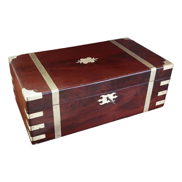 Large Antique Campaign Brass Mounted Writing Box, 1850 For Sale