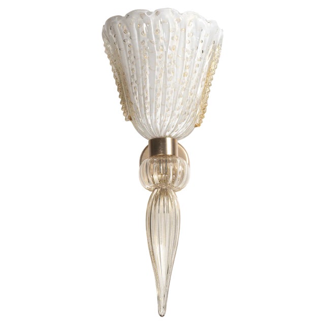Luzi Wall Lamp in White Murano Glass and Pure Gold by Bottega Veneziana For Sale