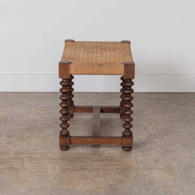 1940s 1940s French Wood and Woven Bobbin Stool For Sale - Image 5 of 13