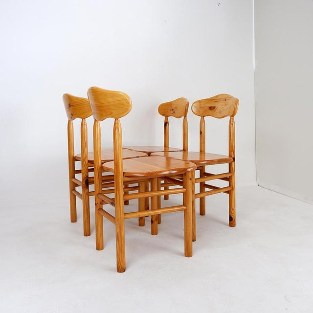Vintage Brutalist Pine Chairs, Set of 4 For Sale - Image 10 of 14