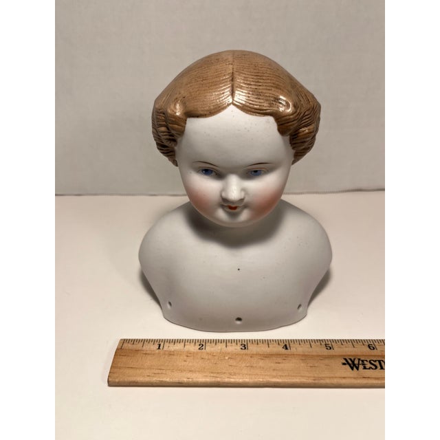 White Antique Bisque Porcelain Shoulder Head Molded Hair Doll Numbered For Sale - Image 8 of 9