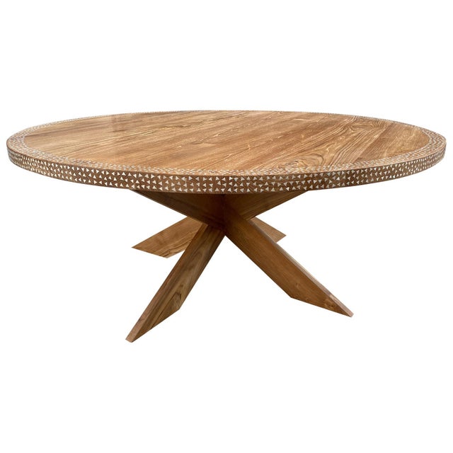 Andrianna Shamaris Round Shell Inlaid Teak Wood Dining Table For Sale In New York - Image 6 of 18