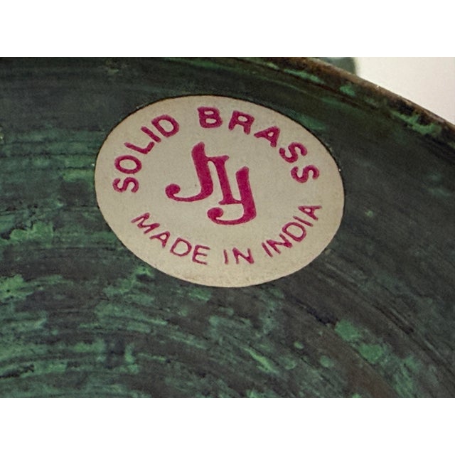 Art Nouveau Brass Candle Holder W/ Green Patina Pillar & Spike Nature Design For Sale In Los Angeles - Image 6 of 7