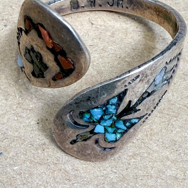 1960s Stone Inlay Silver Wrap Ring Bryant Waatsa Jr Native Zuni For Sale In San Diego - Image 6 of 7