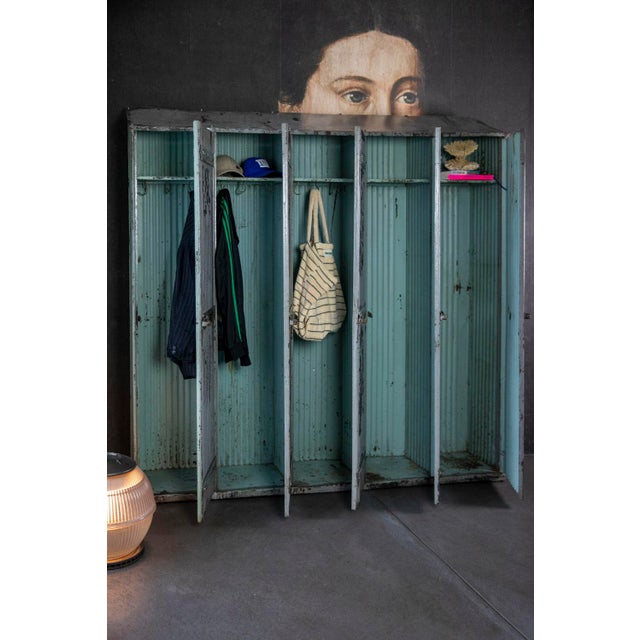 Industrial Vintage Metal Cabinet with 5 Doors from the Strafor Company, 1920s For Sale - Image 3 of 11