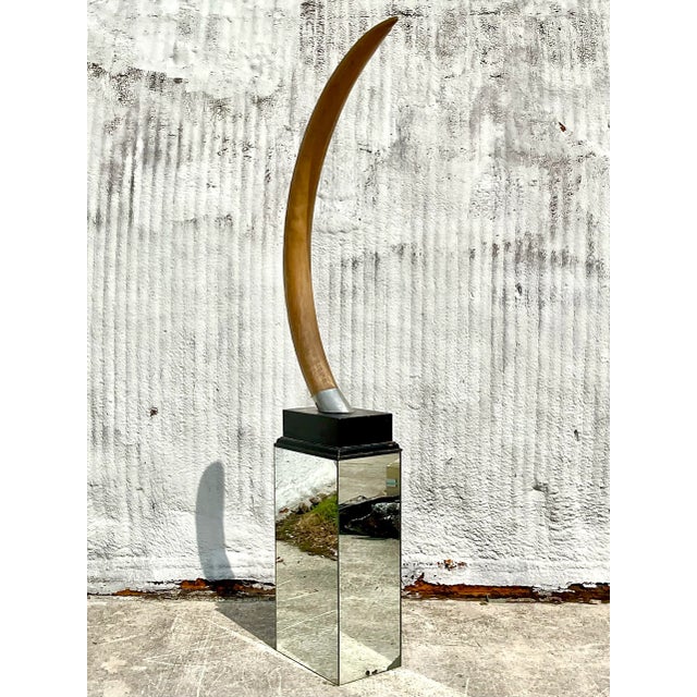 Sand Vintage Sculptural Faux Tusk on Mirrored Pedestal For Sale - Image 8 of 12