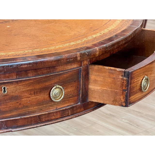 Wood Early 19th Century English Mahogany Drum Table With Tooled Leather Top For Sale - Image 7 of 8