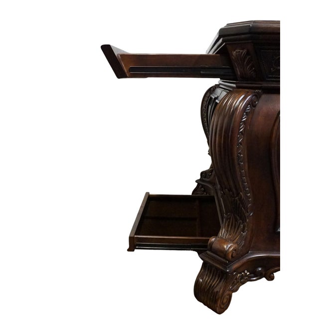 Wood Aico Michael Amini Romanza Collection Old World Baroque 38" Bombe Nightstand - Deep Claret Finish 74040-56 For Sale - Image 7 of 15