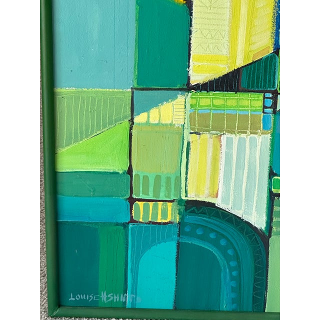 Green Framed Mixed Media Abstract Paintings on Board by Savannah Artist Louise Shipps - A Pair For Sale - Image 8 of 12