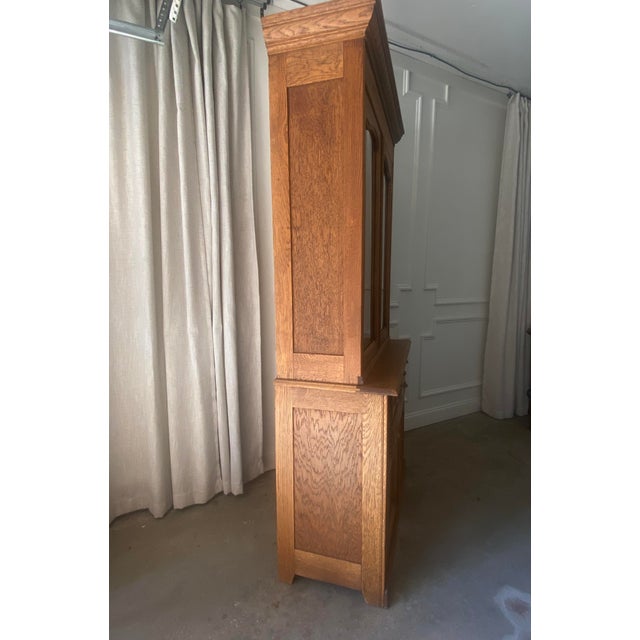 Mid 20th Century Oak Stepback Cupboard & Glass Display Hutch For Sale - Image 15 of 18