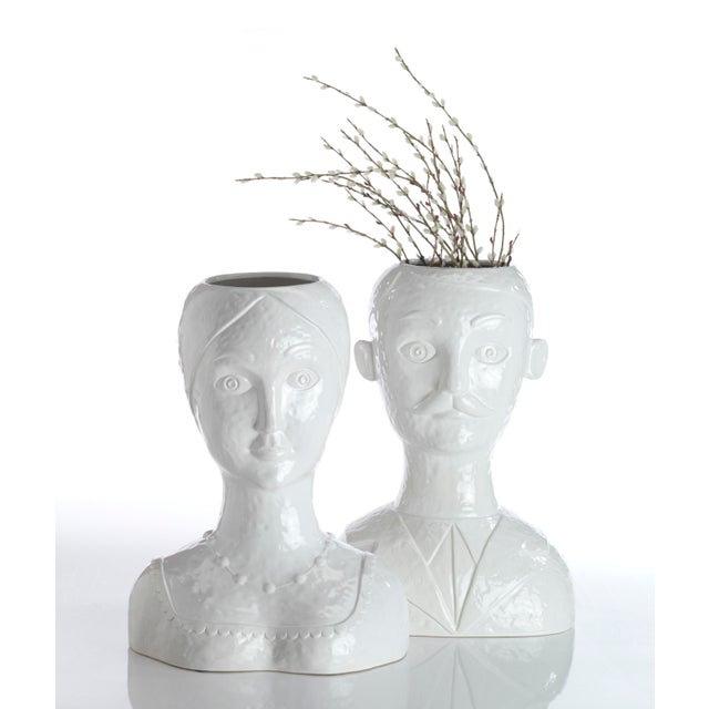 Mid-Century Modern White Glazed Ceramic Male Head Vase For Sale - Image 3 of 5