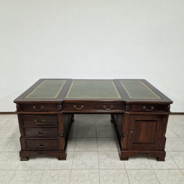 Wood Chesterfield Mahogany Desk with Calfskin Top For Sale - Image 7 of 8