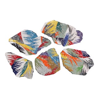 "Spring Bloom" by Michael Gustavson, Five-Part Raku Ceramic Wall Sculpture, Red Yellow and Blue Glaze, Contemporary California Art, Vibrant Colors For Sale