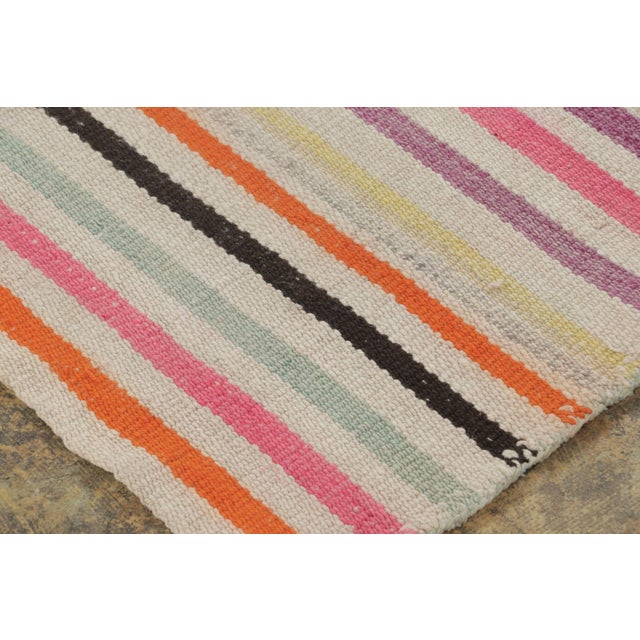1950s Vintage Peruvian Square Kilim, Polychromatic Pastel Striped Design - Rug & Kilim For Sale - Image 5 of 7