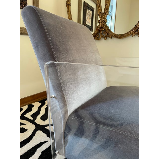1980s Acrylic Periwinkle Performance Velvet Chair For Sale - Image 4 of 5