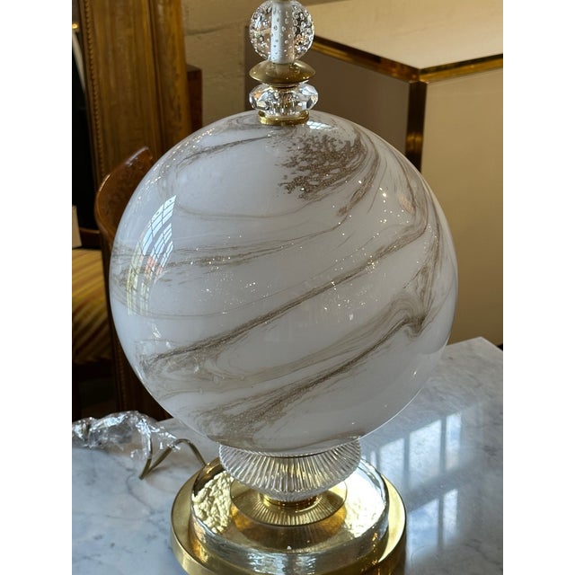 Glass Murano Glass and Brass Globe Lamp For Sale - Image 7 of 10
