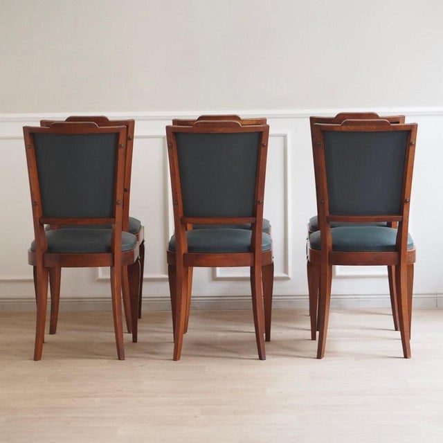 Art Deco Chairs with Petrol Faux Leather Seats, 1930s, Set of 6 For Sale - Image 3 of 18