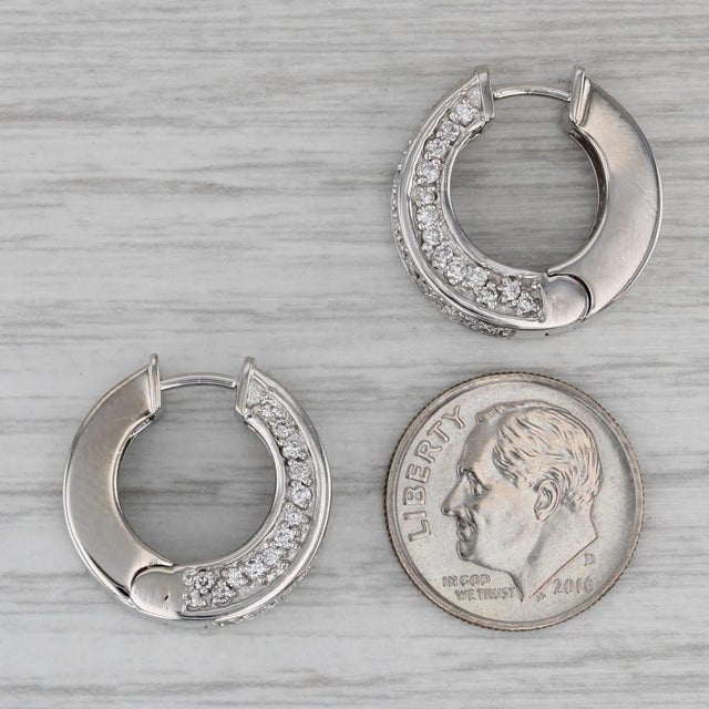 2010s 1.20ctw Diamond Hoop Earrings 14k White Gold Snap Top Hinged Hoops, A Pair For Sale - Image 5 of 6