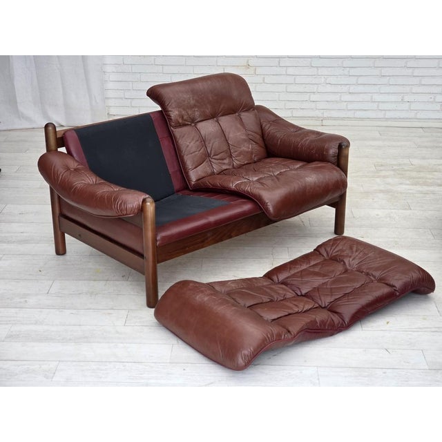 Swedish 2-Seater Sofa in Brown Leather and Dark Beech, 1970s For Sale - Image 11 of 18