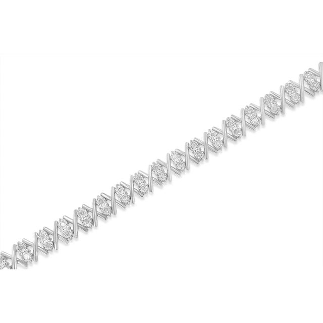2020s .925 Sterling Silver 1.0 Cttw Diamond Miracle-Set X-Link 7" Tennis Bracelet (I-J Color, I3 Clarity) For Sale - Image 5 of 8
